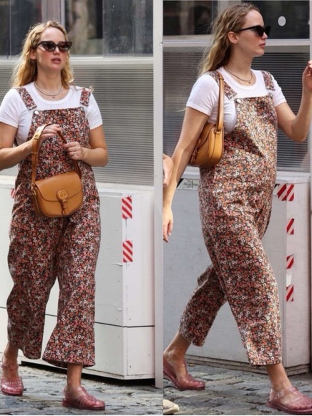 Zara Floral Pink Orange Brown Overalls Jumpsuit